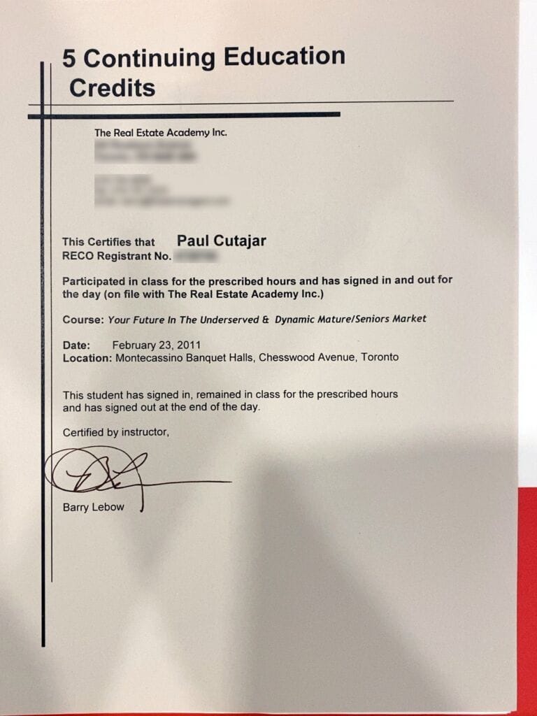 Accredited Senior Agent™ 2011 five-credit certificate for Paul Cutajar